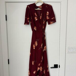 Reformation Maroon Floral Wrap dress Size S